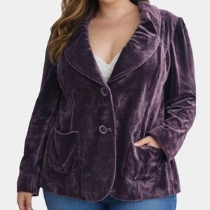Semantics Long Sleeve Button Front Royal Purple Velour Blazer Size 22 W